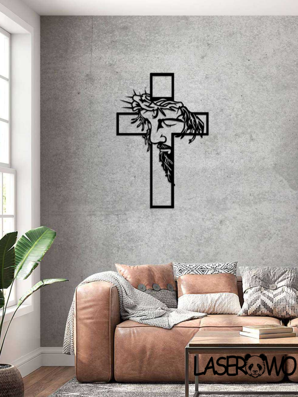 JEZUS W KORONIE CIERNIOWEJ NA KRZYŻU - DEKORACJA HDF 3MM