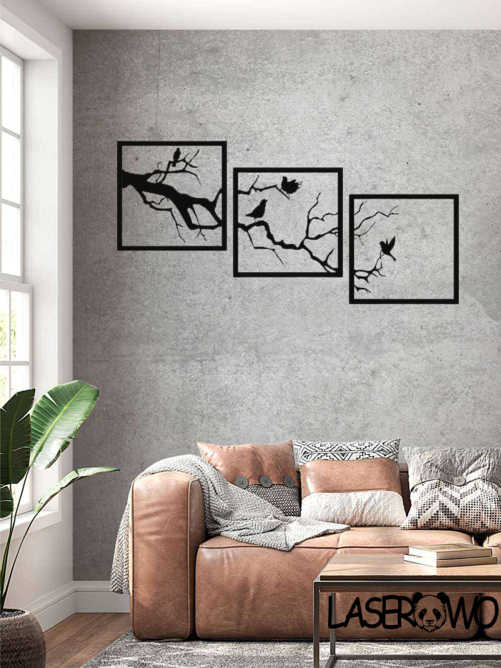 PTAKI NA GAŁĘZI – ZESTAW 3 OBRAZÓW – DEKORACJA HDF 3MM